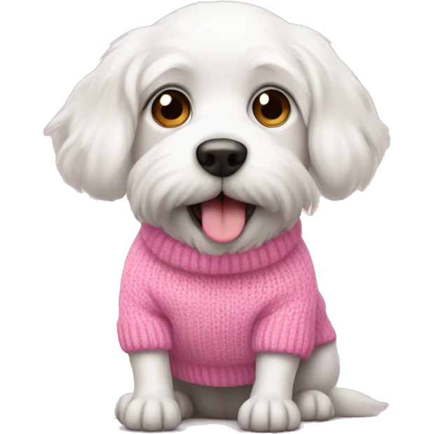 Cute white dog wearing a pink sweater emoji