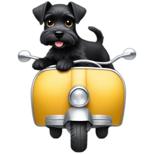 Miniature black Schnauzer driving a vespa emoji