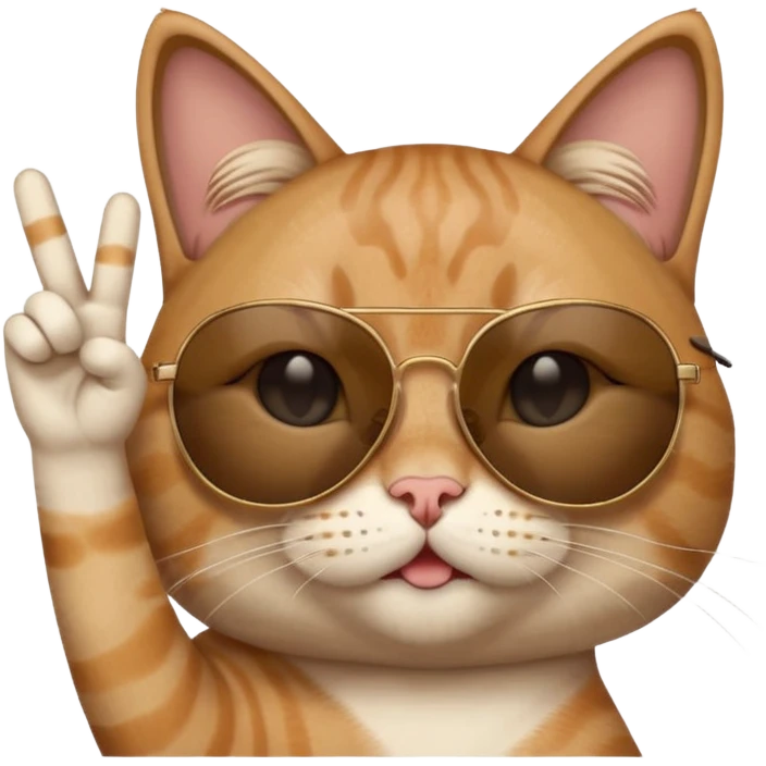 a cat wearing sunglasses a saying peace out on his head there would be written peace out and he will do the pose for peace out emoji