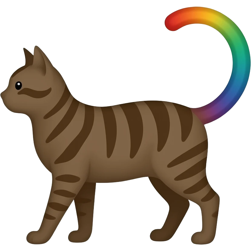 🐈Shadow of a cat, only the tail is colorful, prominent and curved, minimalistic silhouette, on transparent background
 emoji