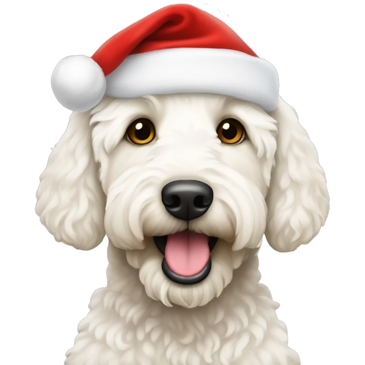 White labradoodle with Santa hat on emoji
