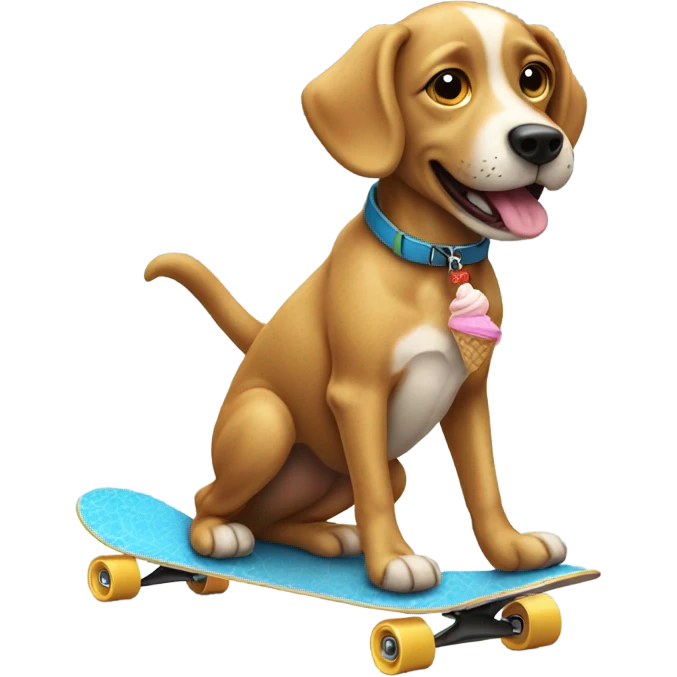 Dog on a skateboard eating ice cream emoji