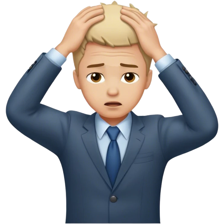 A business man boy who is Frustrated by long search and and keeping hands in head and scrating emoji