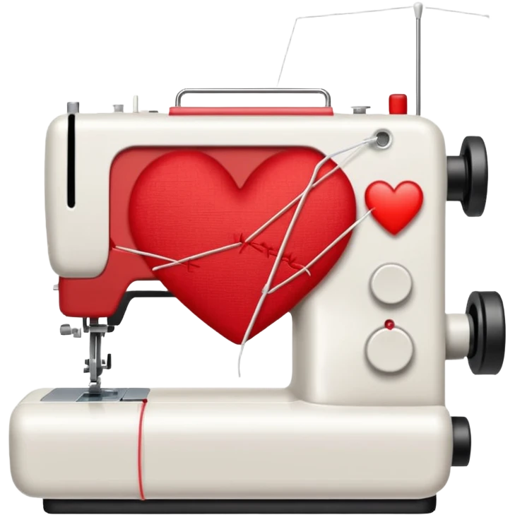 Heart stitched mid-sew, needle still pulling thread emoji
