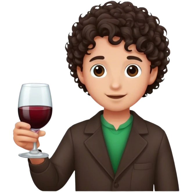 Of a boy with curly dark brown hair which is holding a glass of vine emoji