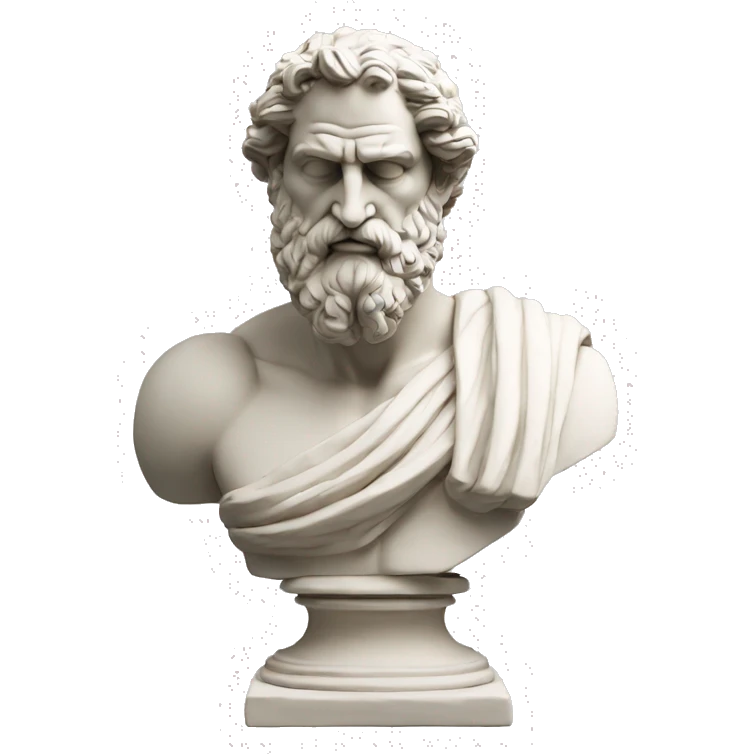 Ancient Greek King Odysseus Statue Thinking with Hand on Chin, Bust only, Off white emoji