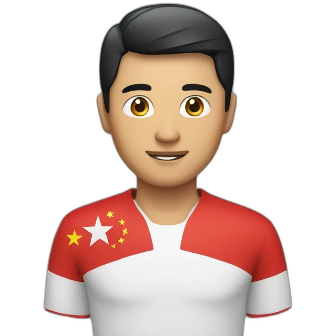 asian man with Chinese and Indonesian flag behind him emoji
