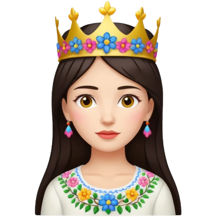 Ukrainian woman in a white embroidered shirt with dark hair and a crown of flowers on her head emoji