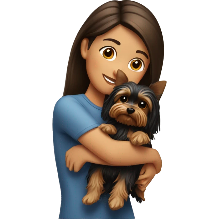 Brunette girl hugs yorkie dog emoji