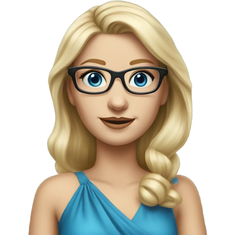 Pretty Caucasian blonde woman with glasses in a dress, hyper realistic with blue eyes  emoji