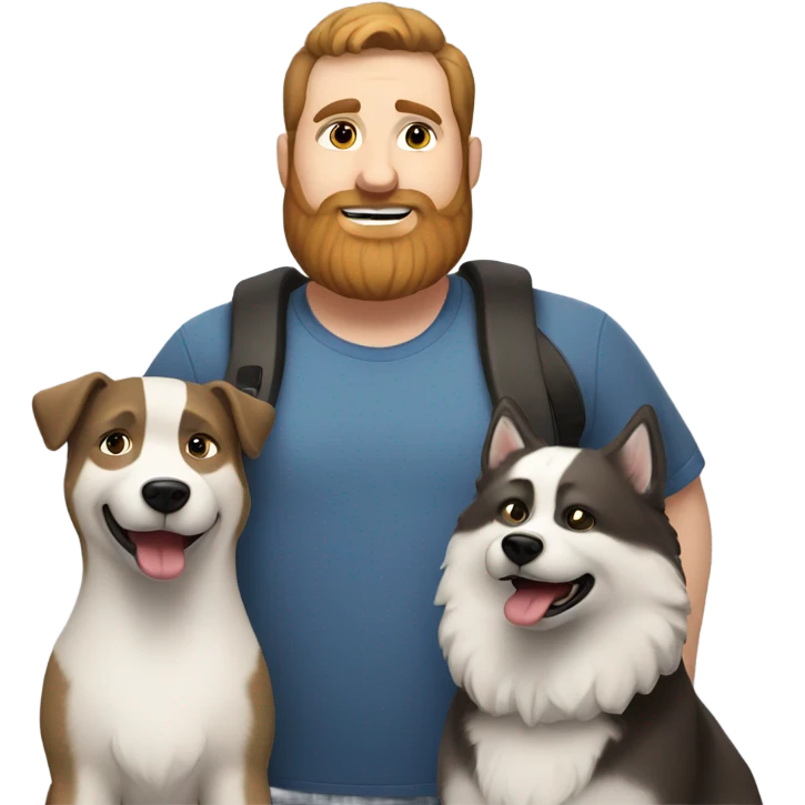 Heavy White man brown hair beard with husky dog  emoji