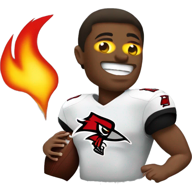 An NFL Buccaneers player that is burning the NFL Team falcons flag emoji