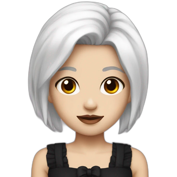 a girl with white hair that is in a undercut and she has red eyes and black angel wings and she has a maid dress on emoji