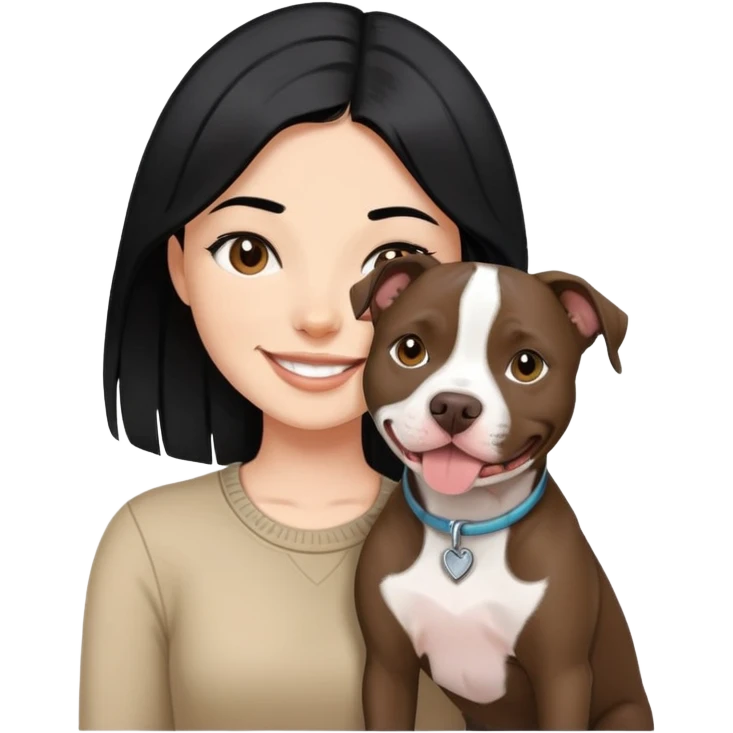 Smiling girl black air with pitbull brown and white emoji