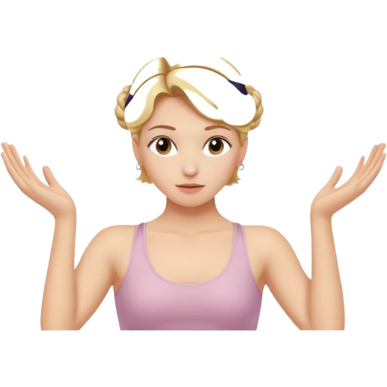 Cinematic Realistic pilates Girl Portrait, depicted with lifelike skin texture, subtle rosy undertones, and soft natural lighting that enhances the gentle contours of her face. Her intricately detailed golden blonde hair is elegantly styled in an updo, emoji