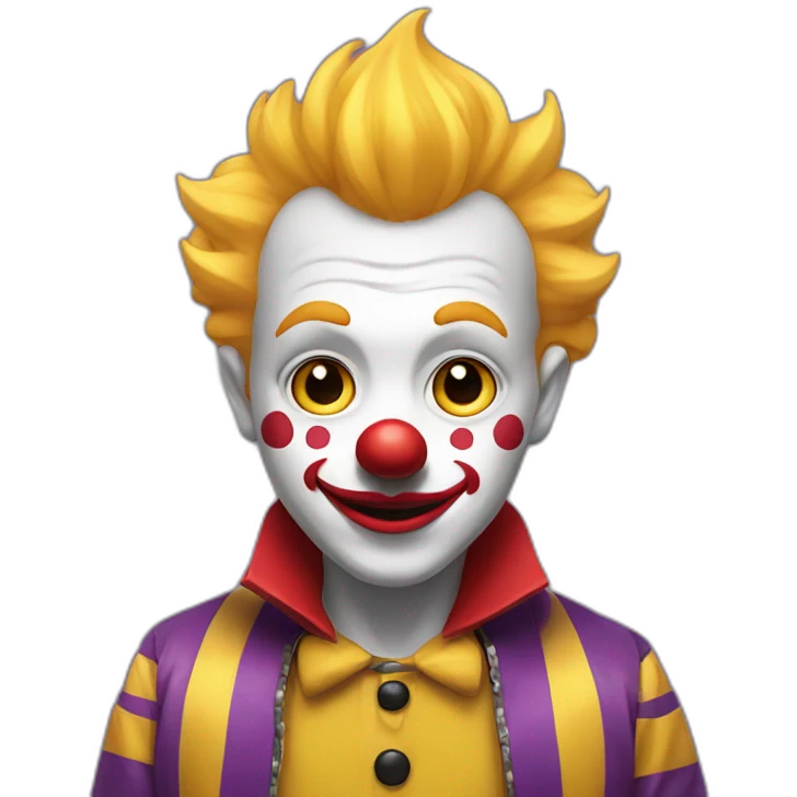 boy clown with yellow hair, white complexion with huge red cheeks, arched black eyebrows, and purple jacket emoji