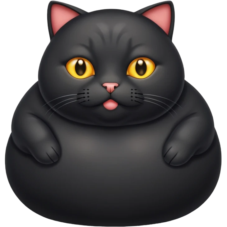 Un gato negro gordito con los ojos de color amarillos sentado emoji