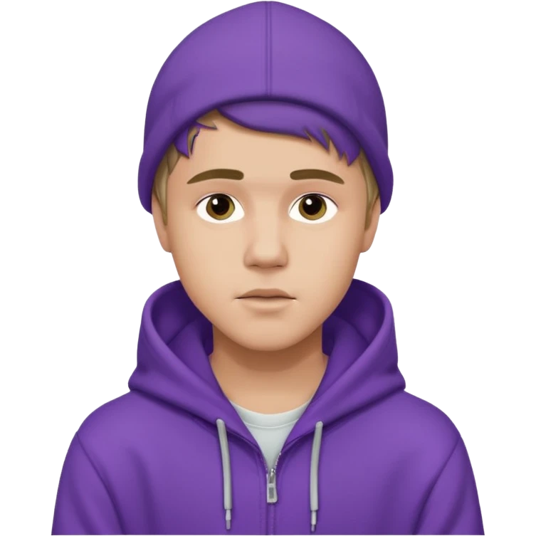 justin bieber, wear purple hoodie emoji