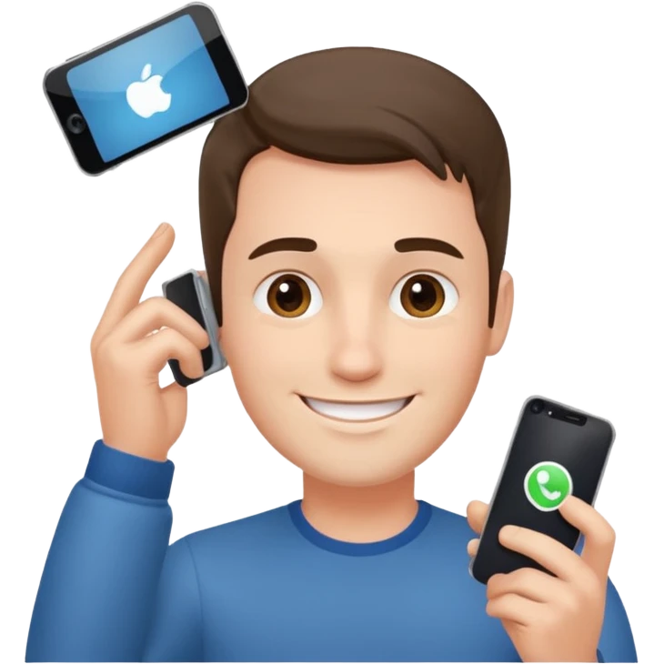 a guy holding a phone horizontally on his forehead like it was a card emoji