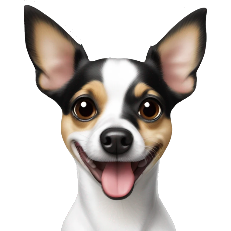 White black pointy ears Jack Russel cross breed chihuahua tongue out emoji