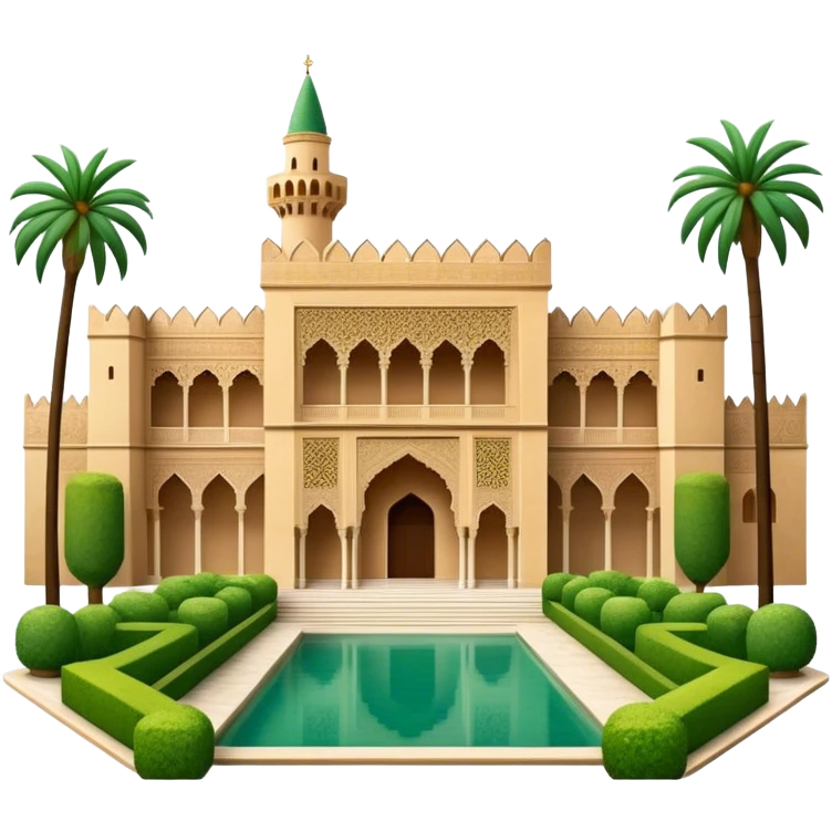 Cinematic Realistic Alhambra Landmark Emoji, showcasing the ornate historic palace with lush gardens rendered with rich textures and soft, majestic lighting. emoji
