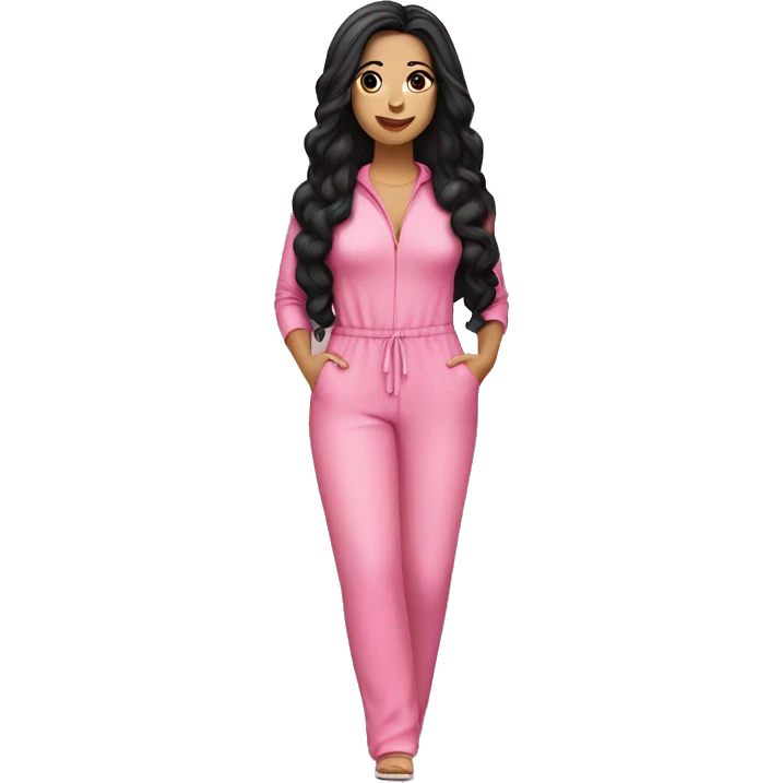 Latina Woman black hair mute pink full body jumpsuit  emoji