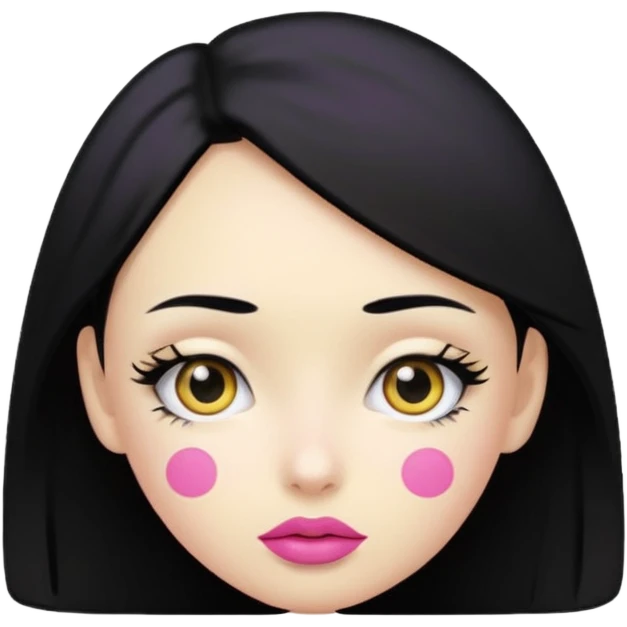 Yellow face with cute eyes pink lips black hair and black dot at forehead  emoji