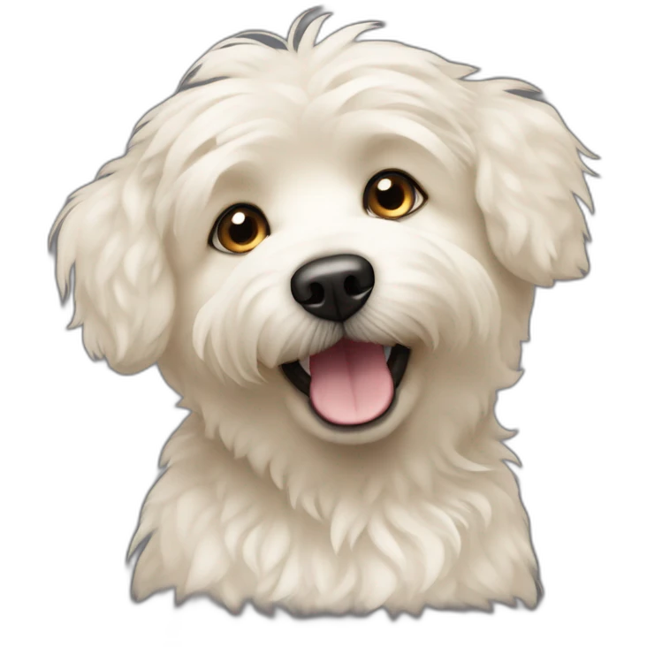 blonde eskipoo dog one ear pointing up emoji