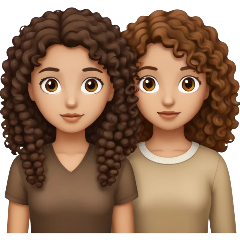 two girls standing next to eachother one with dark brown curly hair and one with light brown curly hair emoji