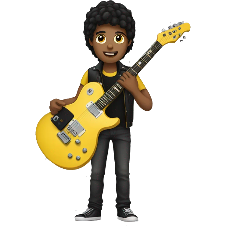Guy with brown hair brown eyes black hair holding a yellow and black electric guitar emoji