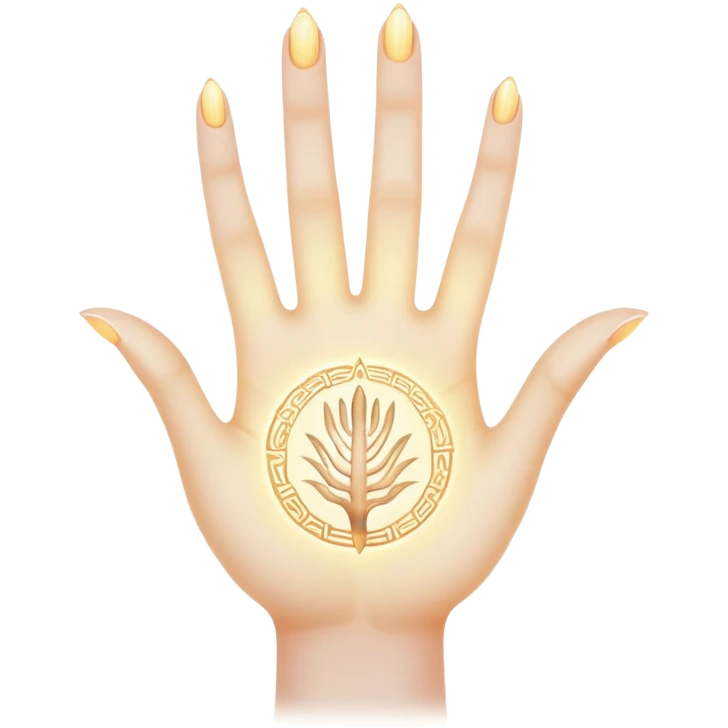 ethereal glowing hand with intricate palm lines and mystical symbols emoji