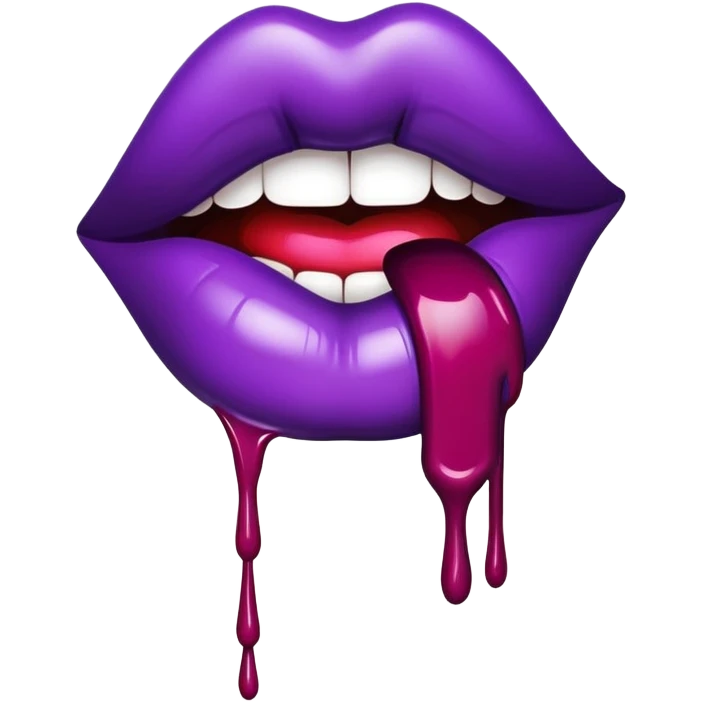 Lips with  lipstick with dark purple  drips emoji