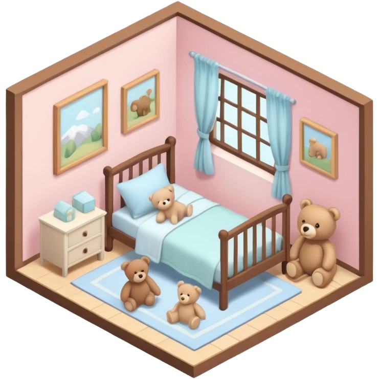 isometric baby room, Cozy baby room with crib and teddy bear emoji
