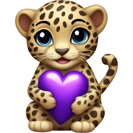 Baby leopard holding a purple heart  emoji