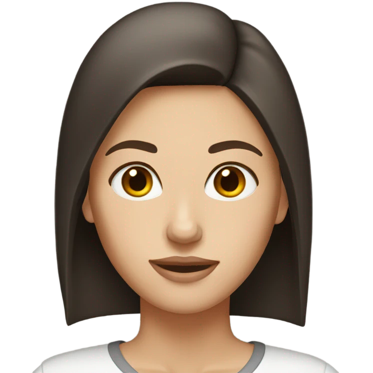 A white woman with dark brown straight hair, brown eyes  emoji