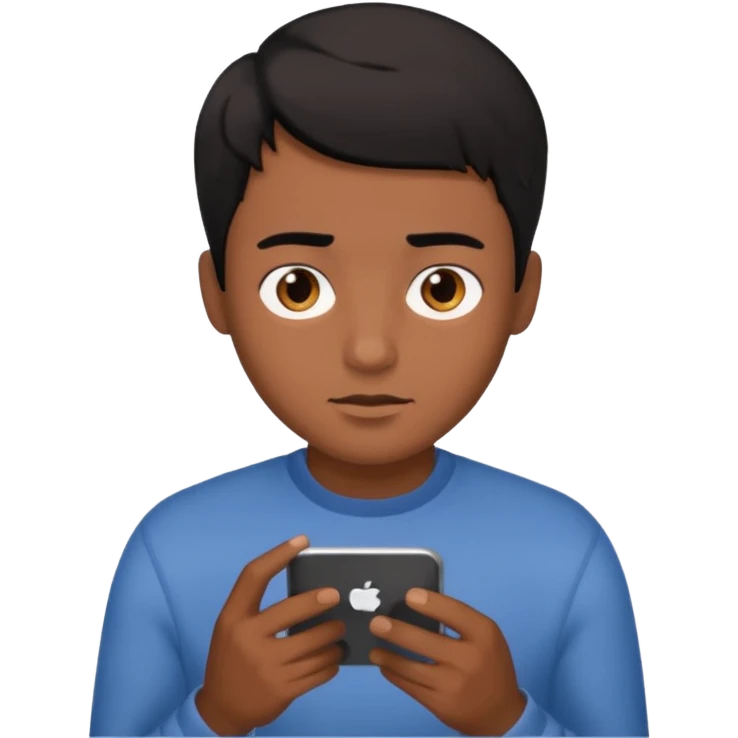 A guy scrolling on this phone, his eyes looking the phone emoji