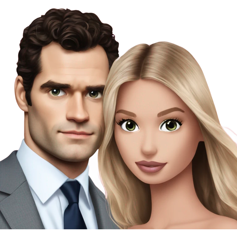 realistic photo of Henry Cavill close under a beautiful  victoria secret model  emoji