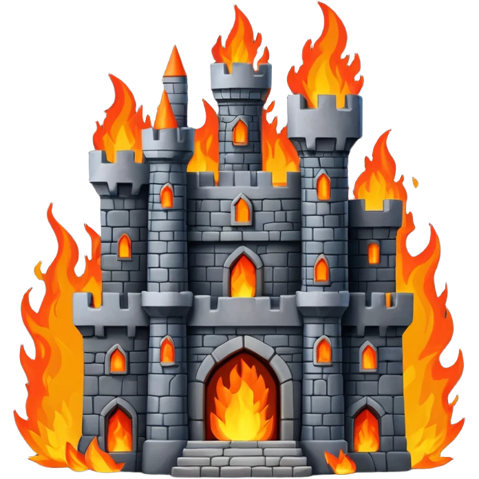 a castle from the game ''heckfire'' burning and the castle has the name NATE below it emoji