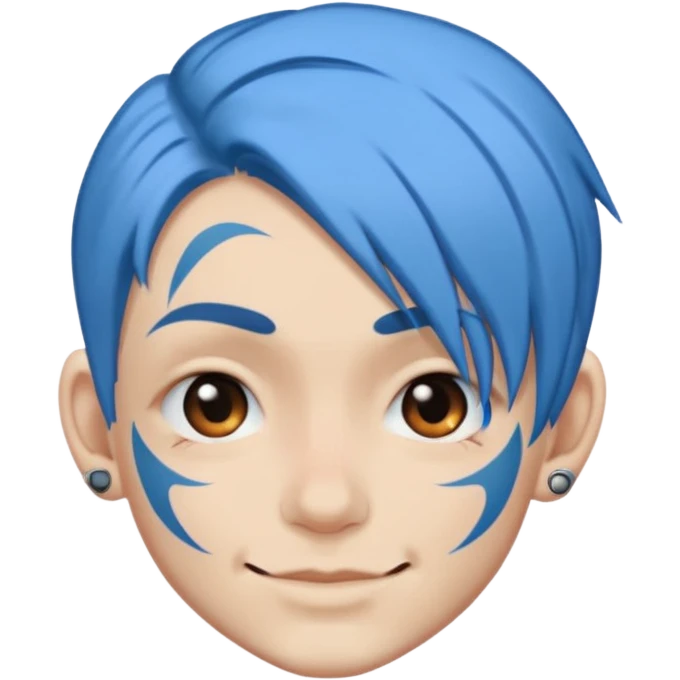 person with blue hair and a face tattoo, winking emoji