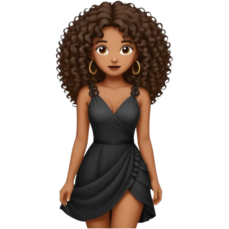 brown skinned lady with curly black hair, shoulder long hair, messy, nice curves emoji