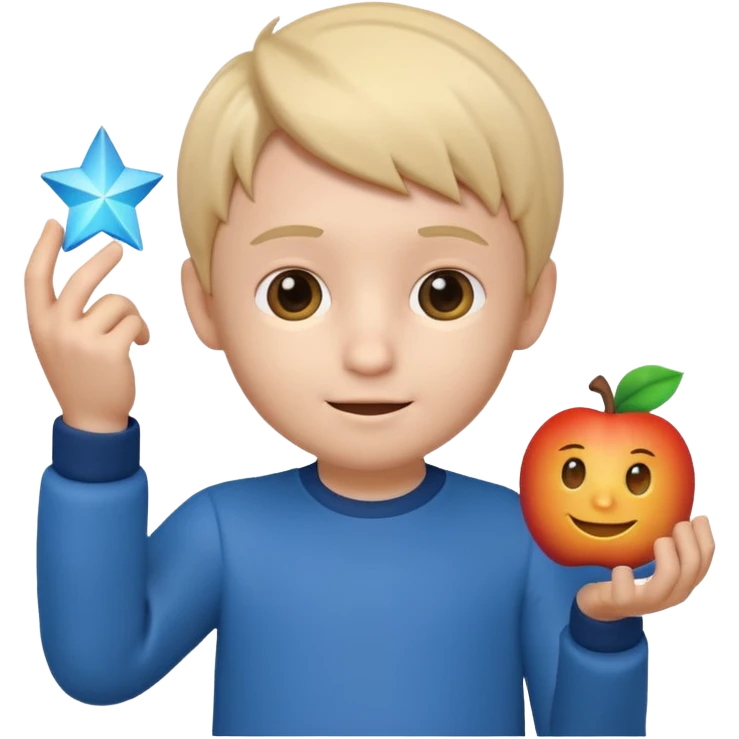 3D imoji of  The little boy who is a magic designer, he is a graphic designer, he should not be holding anything  emoji