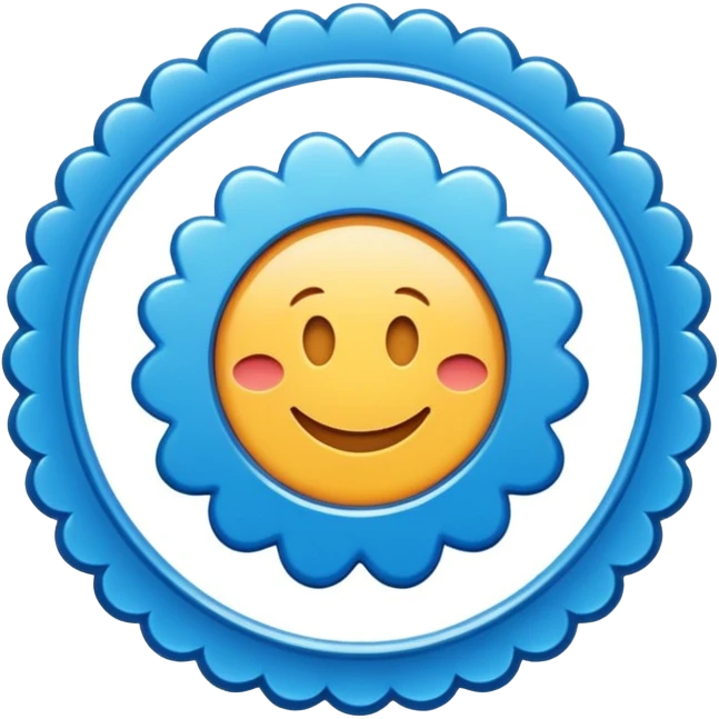 A blue scalloped circle with a verified thing emoji