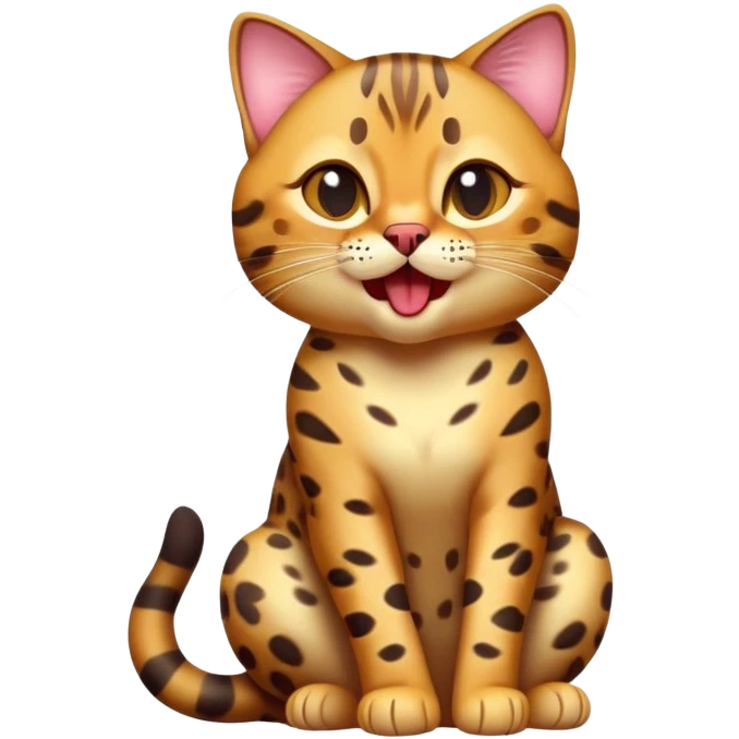 cinematic-realistic-[Bengal cat]-full-body-sitting-emoji,-tail-curled-playfully-around-its-paws,-head-tilted-dramatically-while-yawning-exaggeratedly,-sleek-[leopard patterned]-fur,-simplified-yet-hilariously-adorable-features,-highly-detailed,-glowing-with-an-almost-sarcastic-glow emoji
