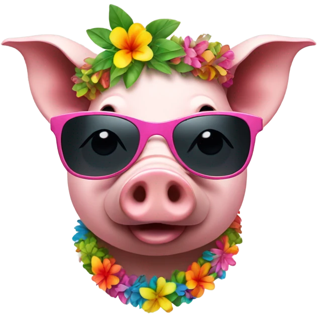 Pig wearing sunglasses and lei emoji