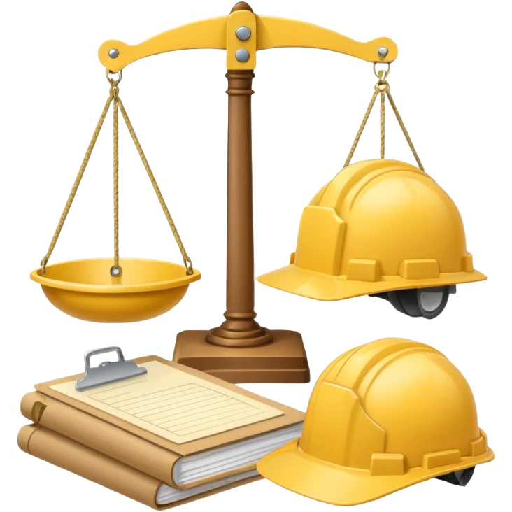 Image of a justice scale with a construction helmet on one side and a folder on the other. emoji
