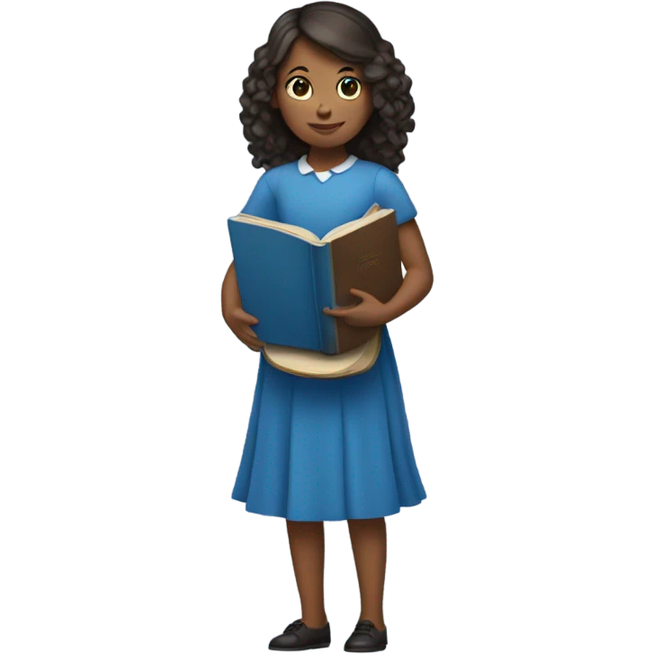 girl in blue dress with a book in her hands emoji