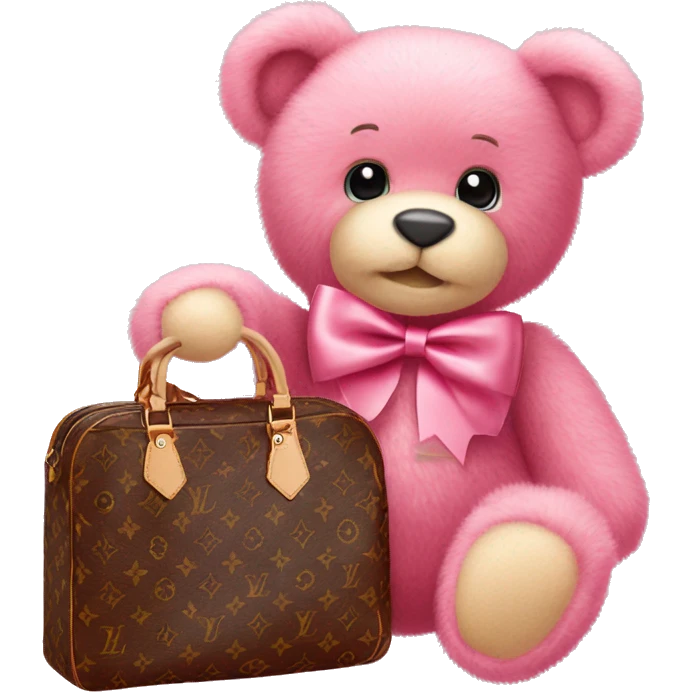 pink bow teddy bear solo with Louis Vuitton bag emoji