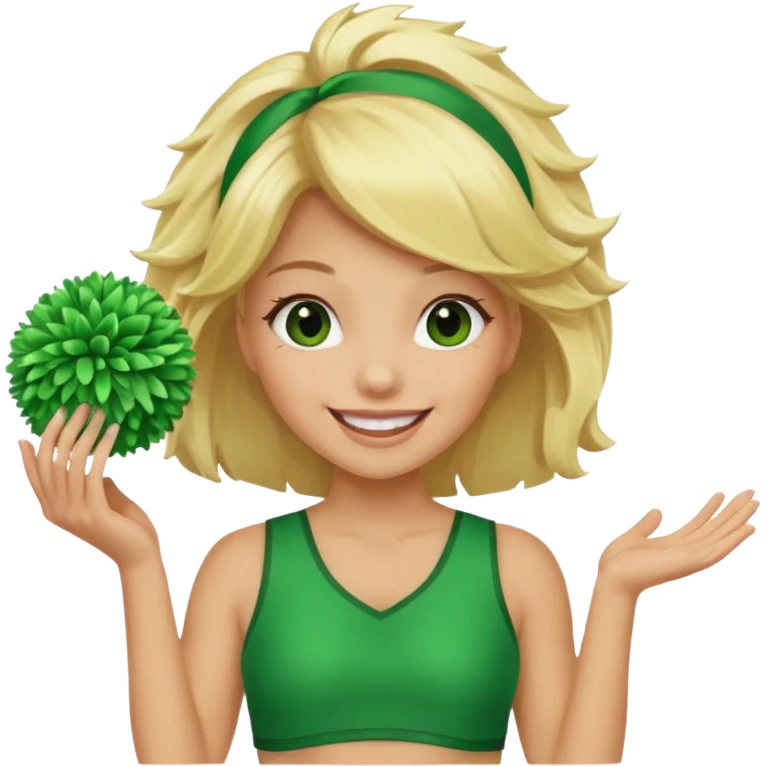 football cheerleader, holding a cheering pom, green  emoji