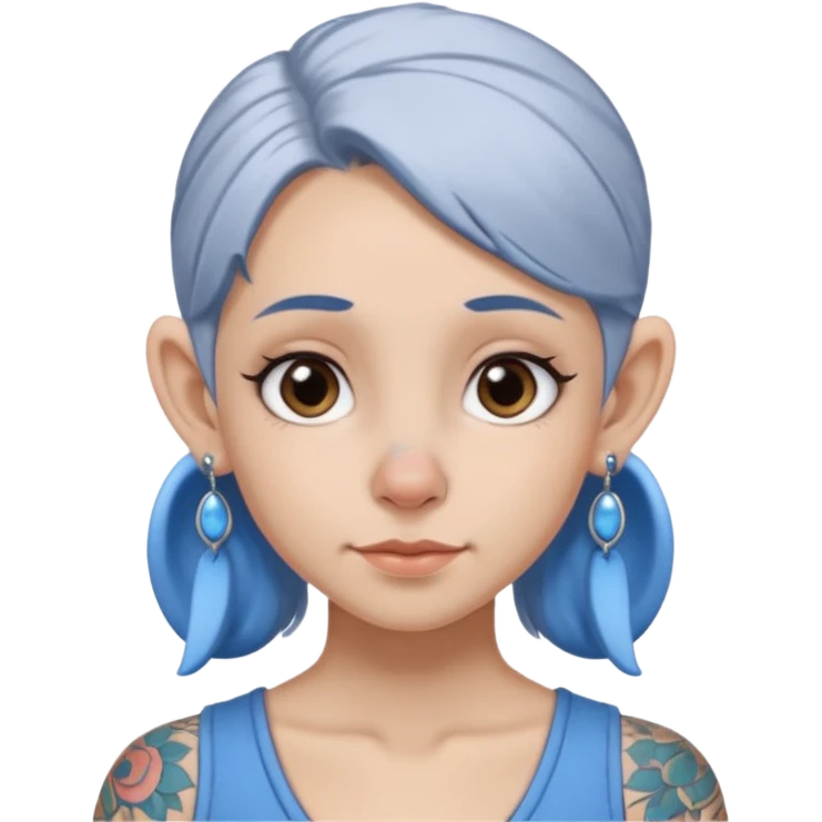 white-gray haired heavy blue tattooed big head accessory big nose mid size ear young girl emoji