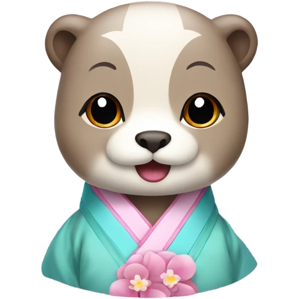 An otter face dressed in pastel-colored traditional Korean hanbok emoji